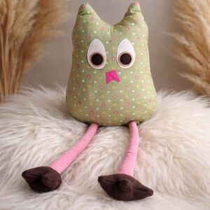 Pottery Barn Kids Green Floral Owl Plush with Pink Legs 22 Inches
